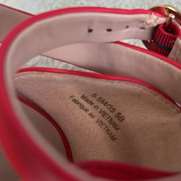 EUC Karl Lagerfeld Cedra Embellished Stilletto Red, Leather Pearl Gold Heels 5.5 - Picture 7 of 7